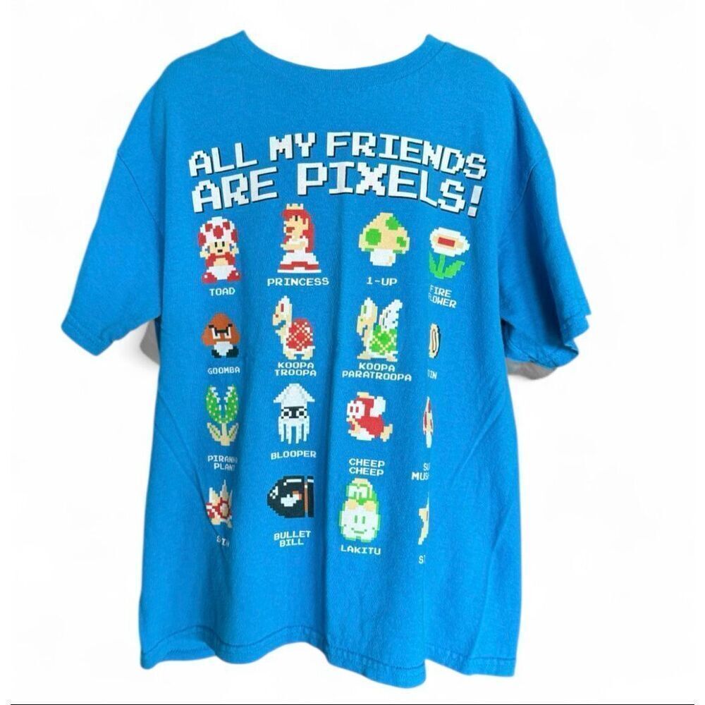 Youth Boys Super Mario Bros Pixel Friends Graphic Tee Shirt - Sz M